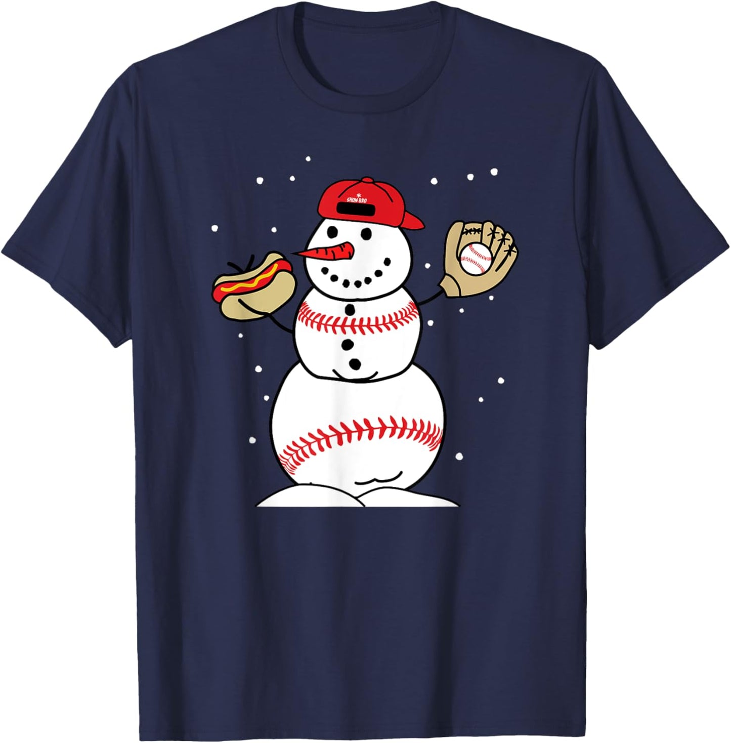 Baseball Snowman Snow Bro Winter Christmas Holiday T-Shirt - T-Shirt | Navy