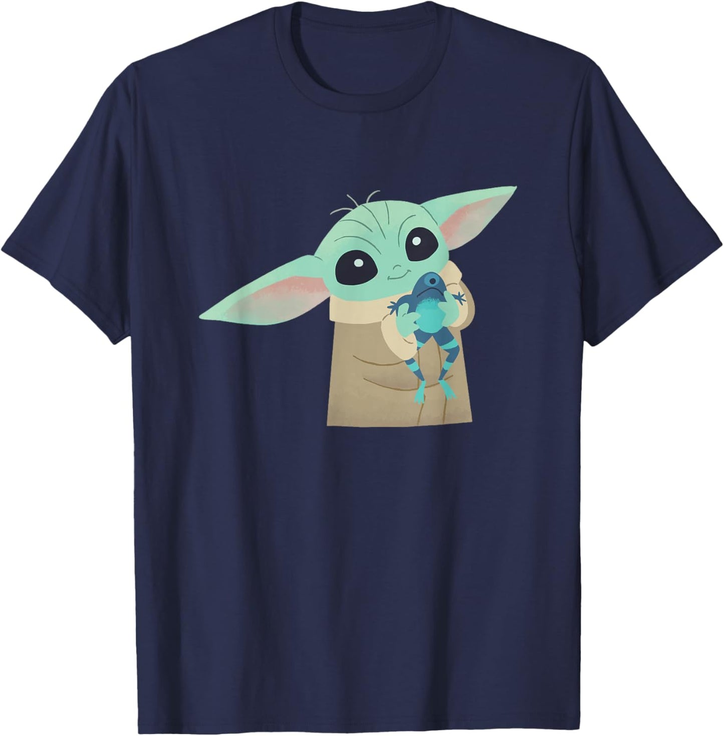 Star Wars The Mandalorian Grogu With Frog Cartoon T-Shirt - T-Shirt | Navy