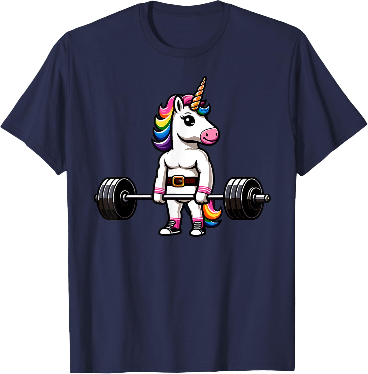 Muscle Gym Unicorn Bodybuilder Nerd Weightlifting Funny T-Shirt - T-Shirt | Navy