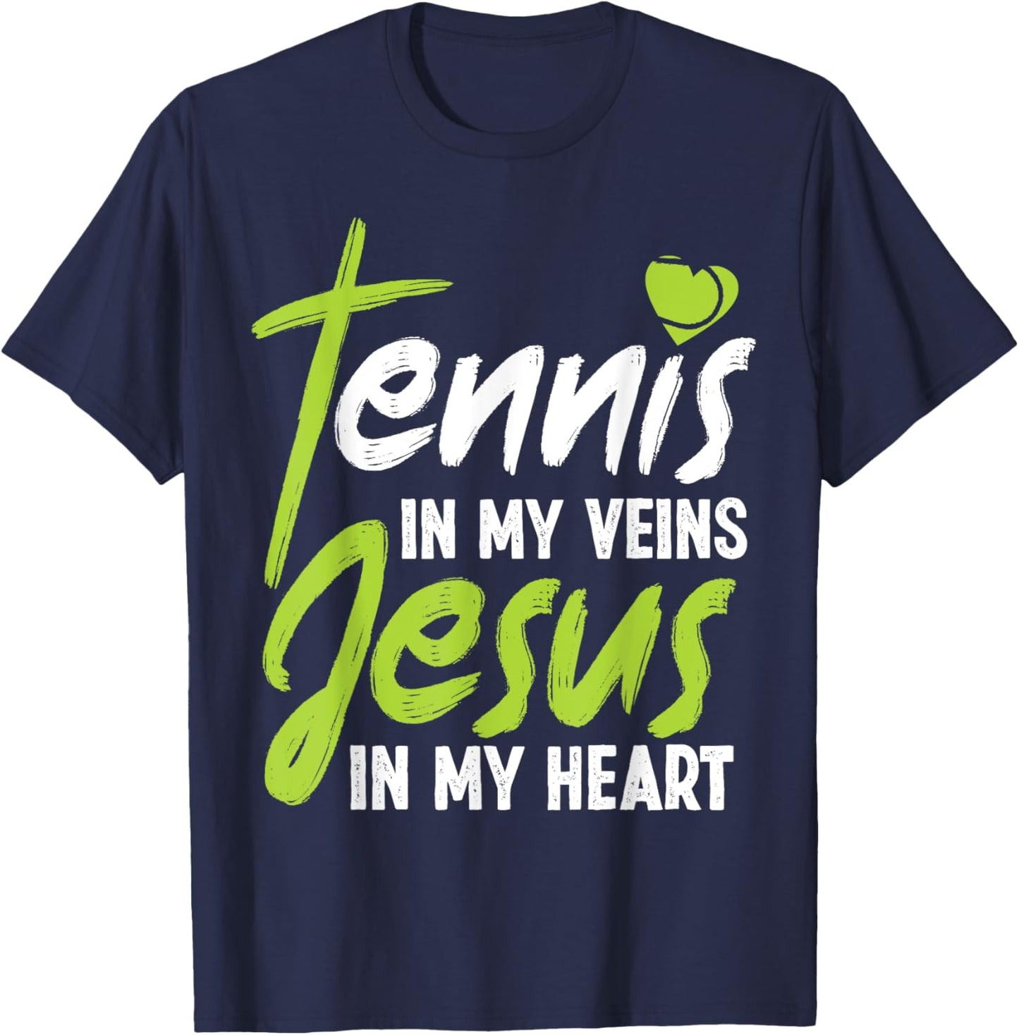 Funny Tennis Player Racket Jesus Faith Christian Tennis In T-Shirt - T-Shirt | Navy