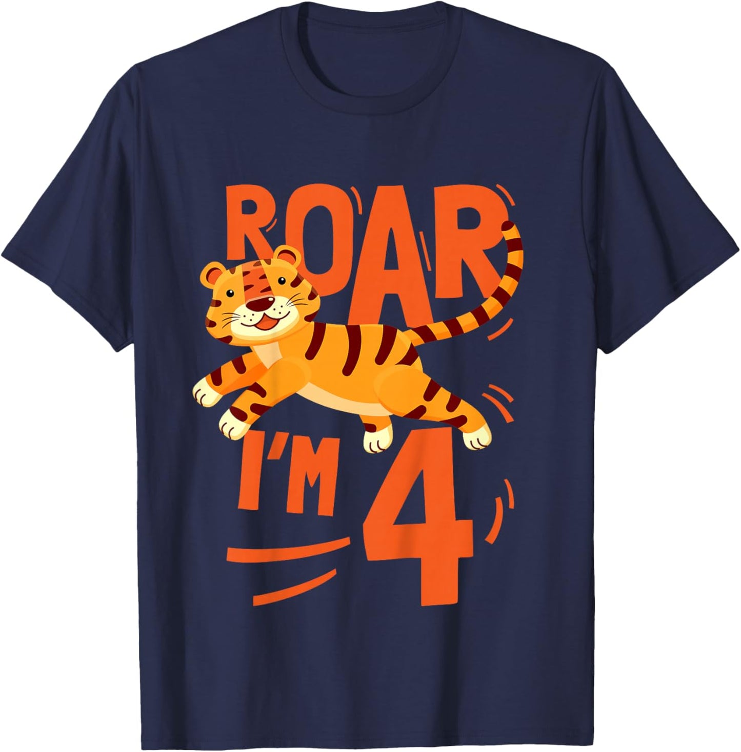 Kids Tiger 4th Birthday Jungle Party Tiger Age 4 Wild Animal T-Shirt - T-Shirt | Navy