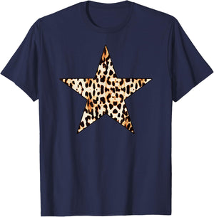 Cool Cheetah Leopard Animal Print Star T-Shirt - T-Shirt | Navy