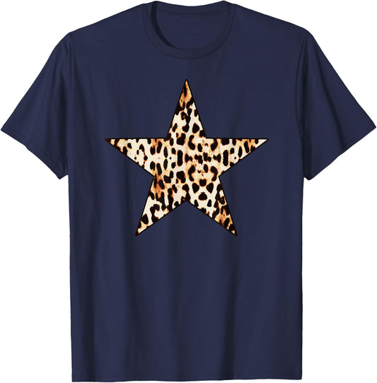 Cool Cheetah Leopard Animal Print Star T-Shirt - T-Shirt | Navy