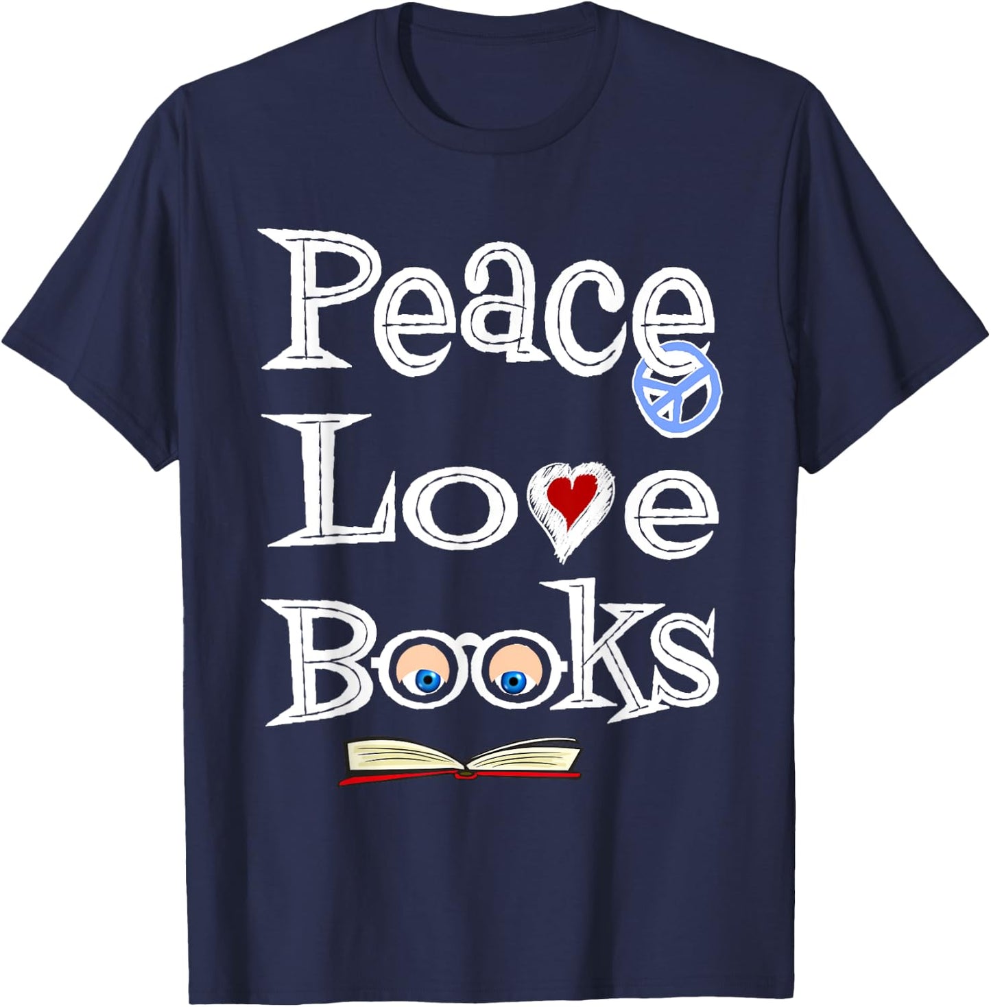 Peace Love Books Geeky Cute Book Nerd Gift T-Shirt - T-Shirt | Navy