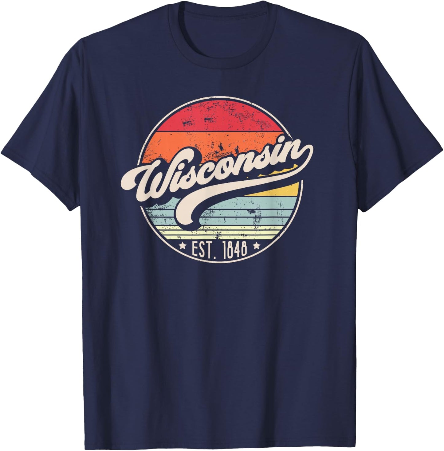 Retro Wisconsin Home State WI Cool 70s Style Sunset T-Shirt - T-Shirt | Navy