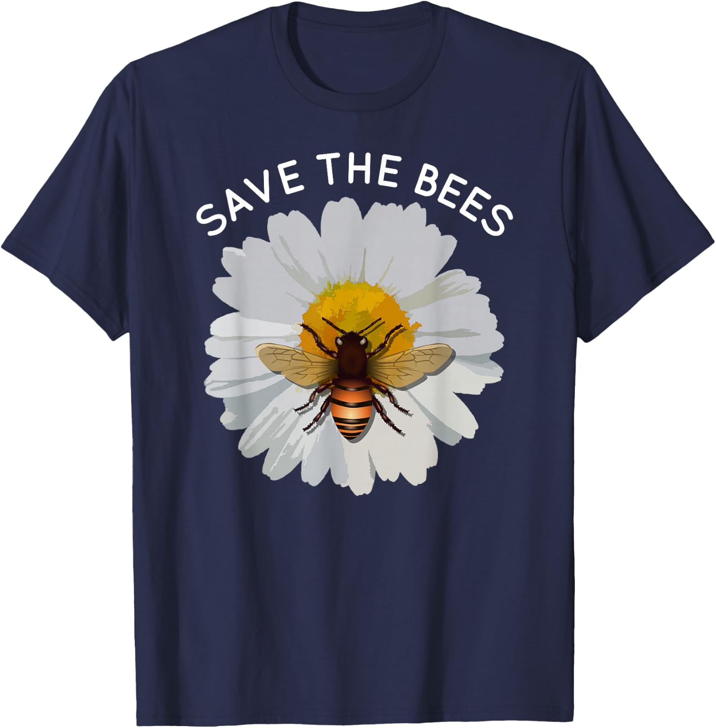 Save The Bees Daisy & Bee White and Yellow Blossom Flower T-Shirt - T-Shirt | Navy