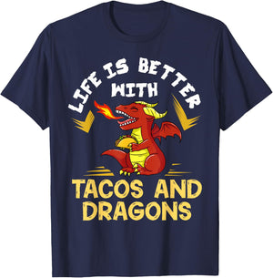 Dragons Tacos Women Men Kids Mexican Love T-Shirt - T-Shirt | Navy