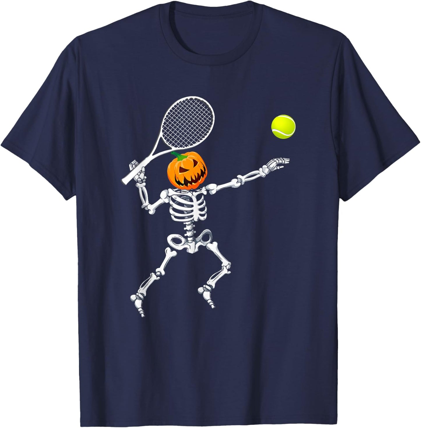 Skeleton Tennis Halloween Pumpkin T-Shirt - T-Shirt | Navy