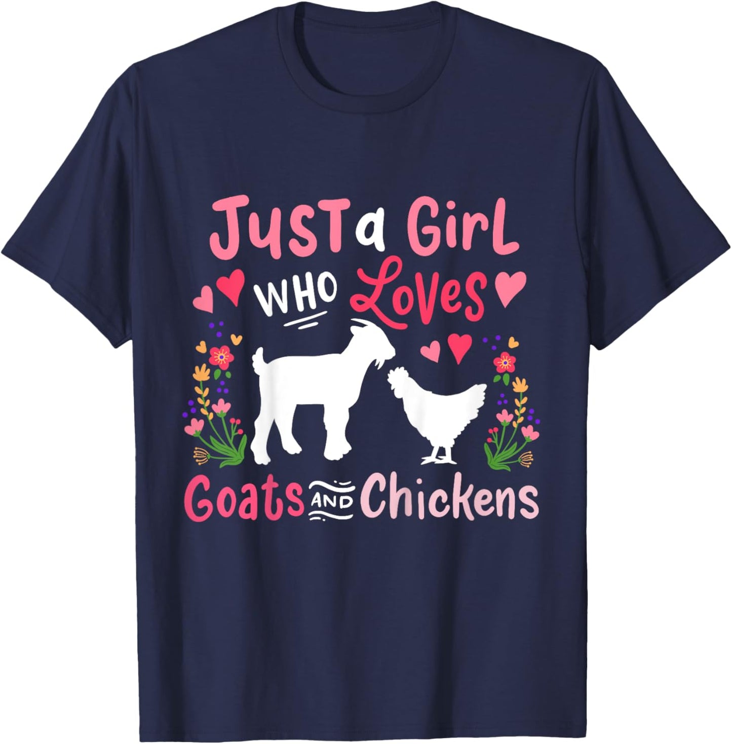 Kids Goat Chicken Just A Girl Who Loves Goats And Chickens T-Shirt - T-Shirt | Navy