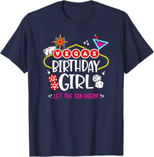 Las Vegas Birthday - Vegas Girls Trip - Vegas Birthday Squad T-Shirt - T-Shirt | Navy