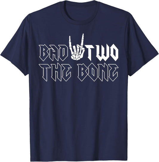 2nd Birthday Boy Shirt Bad Two The Bone 2 Years Old Party T-Shirt - T-Shirt | Navy