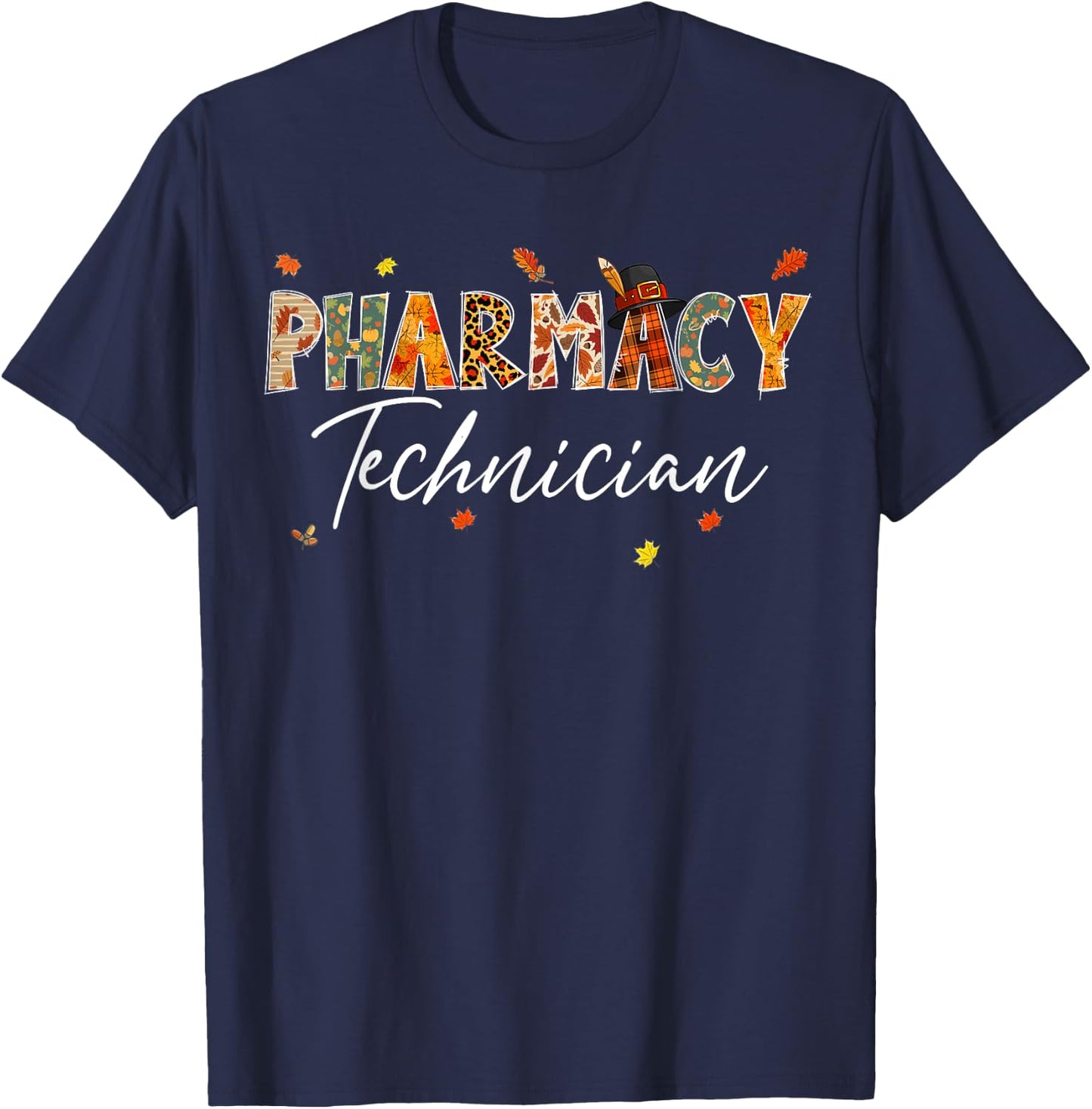 Funny Pharmacy Technician Pumpkin Autumn Tree Fall Leaves T-Shirt - T-Shirt | Navy