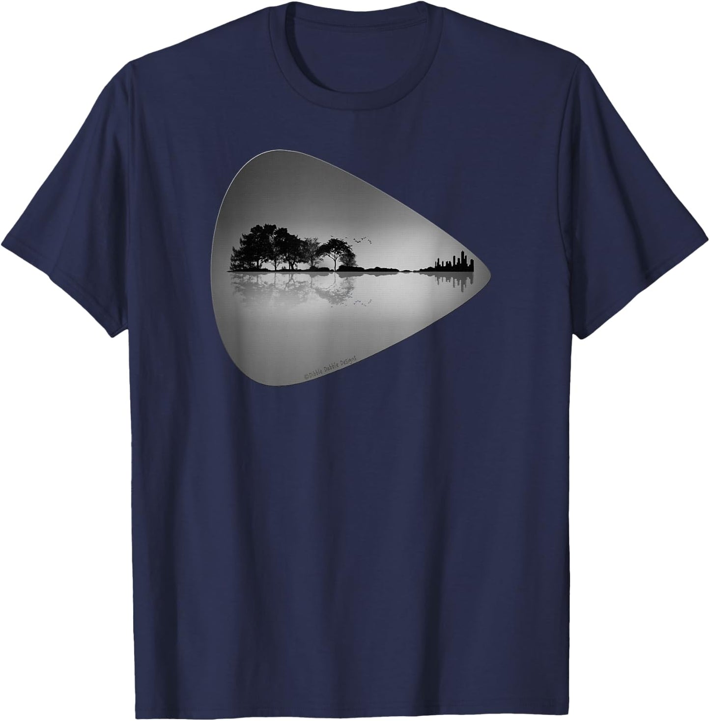 Guitar Pick Lake Reflections Music Lover Guitar T-Shirt - T-Shirt | Navy