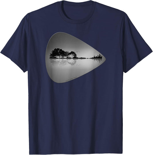 Guitar Pick Lake Reflections Music Lover Guitar T-Shirt - T-Shirt | Navy