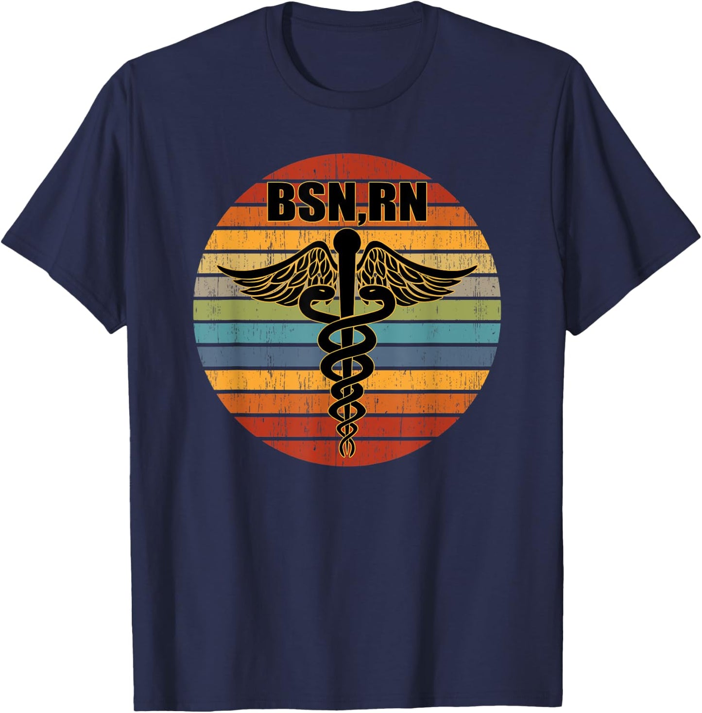 BSN Registered Nurse RN Caduceus Symbol Retro BSN, RN Role T-Shirt - T-Shirt | Navy