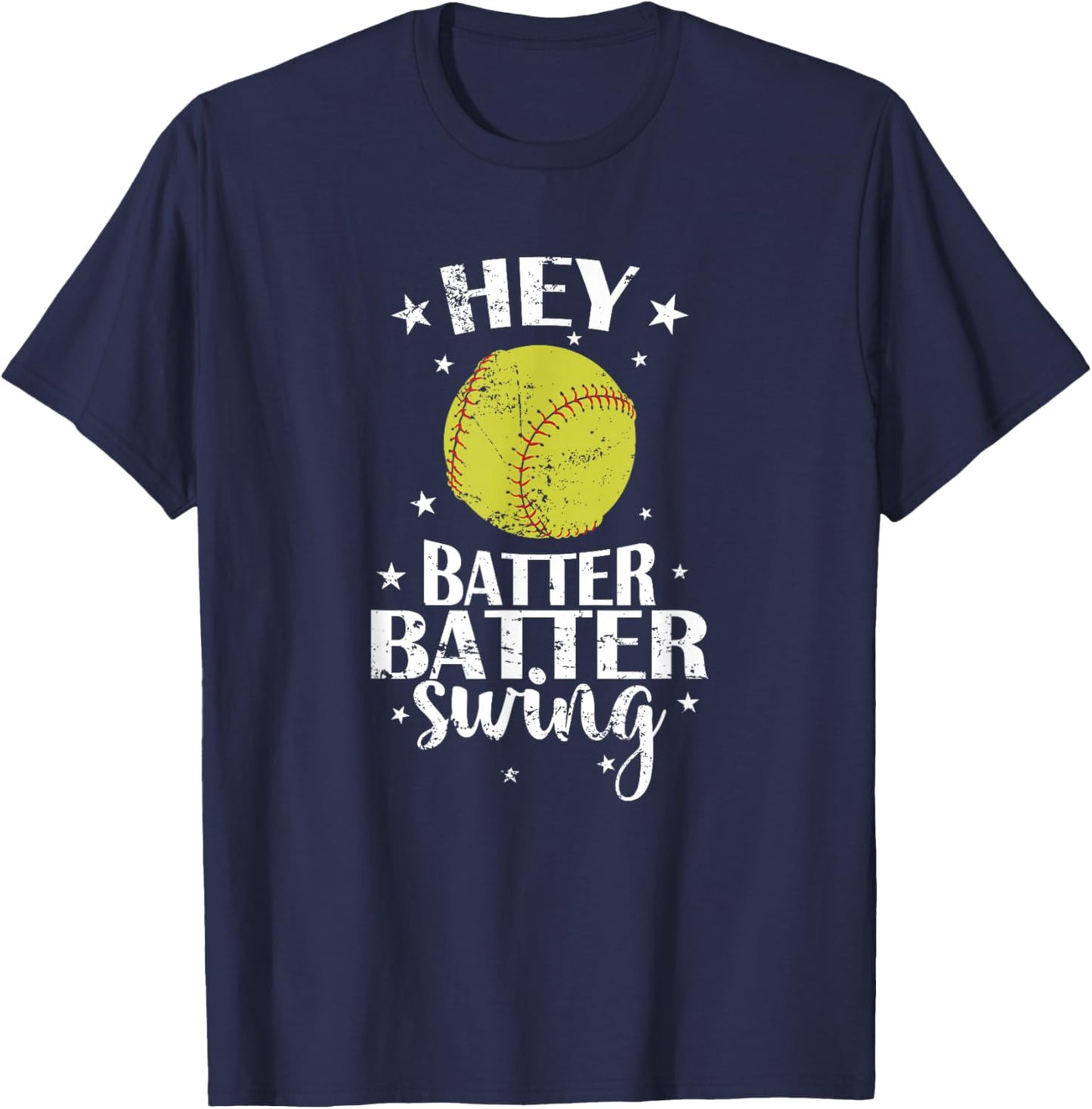 Hey Batter Batter Swing Softball T-Shirt - T-Shirt | Navy