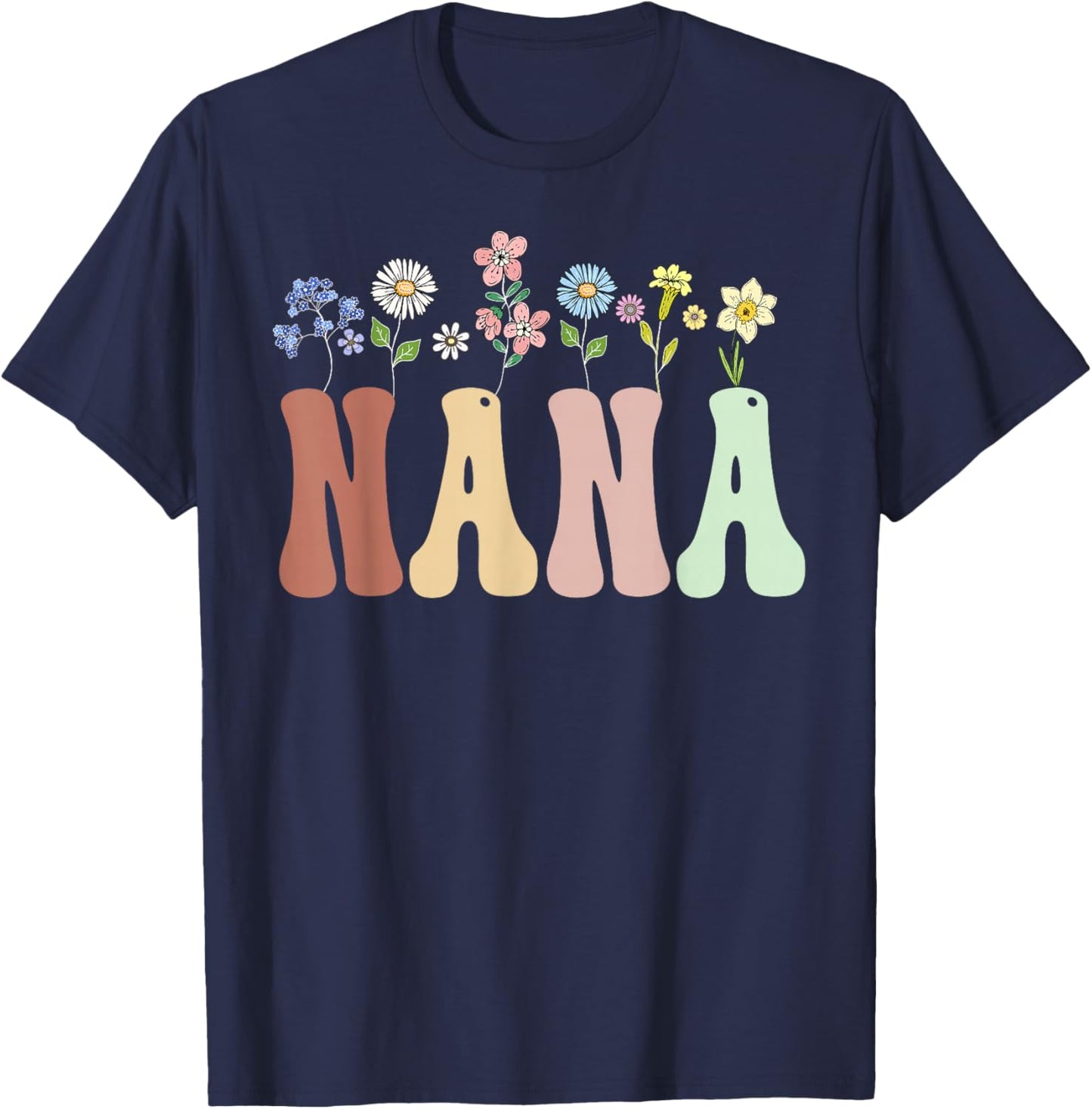 Nana Gifts Women Wildflower Floral Design Nana T-Shirt - T-Shirt | Navy