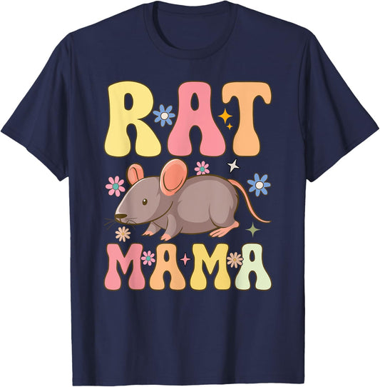 Rat Mama Groovy Rat Mom Female Rat Pet Owner T-Shirt - T-Shirt | Navy