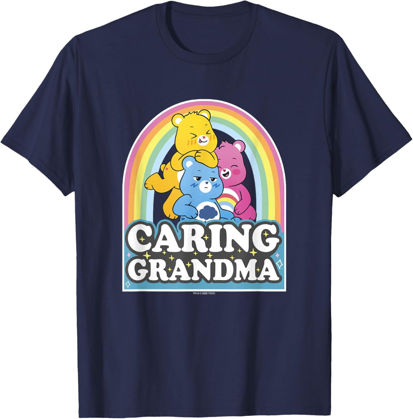 Care Bears Caring Grandma Retro Rainbow Grumpy Group Shot T-Shirt - T-Shirt | Navy
