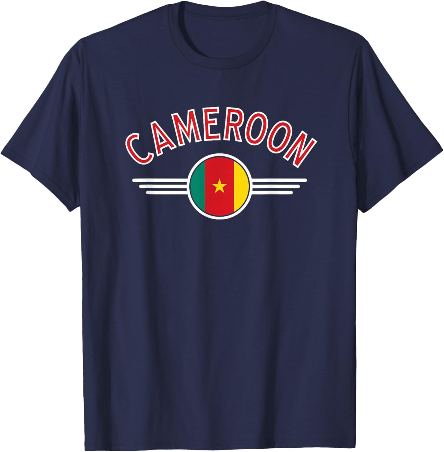 Cameroon Flag Circle and Red Text T-Shirt - T-Shirt | Navy