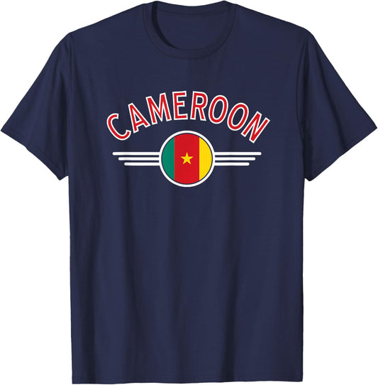 Cameroon Flag Circle and Red Text T-Shirt - T-Shirt | Navy