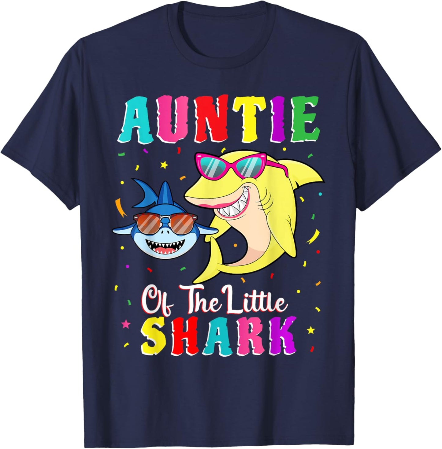 Auntie Of The Little Shark Aunt Nephew Shark Birthday Party T-Shirt - T-Shirt | Navy
