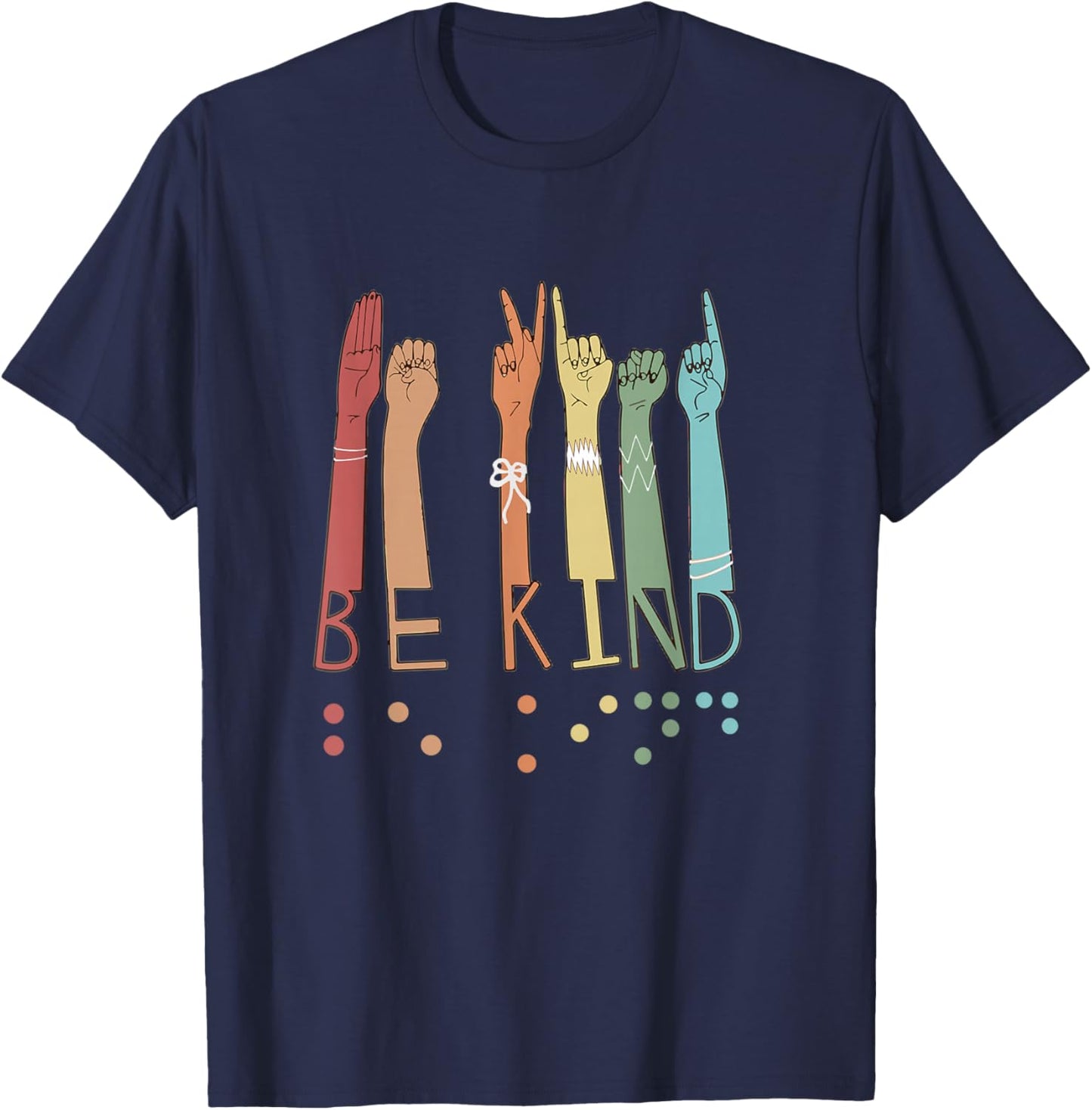 Be Kind Sign Braille Language Visually Impaired Awareness T-Shirt - T-Shirt | Navy
