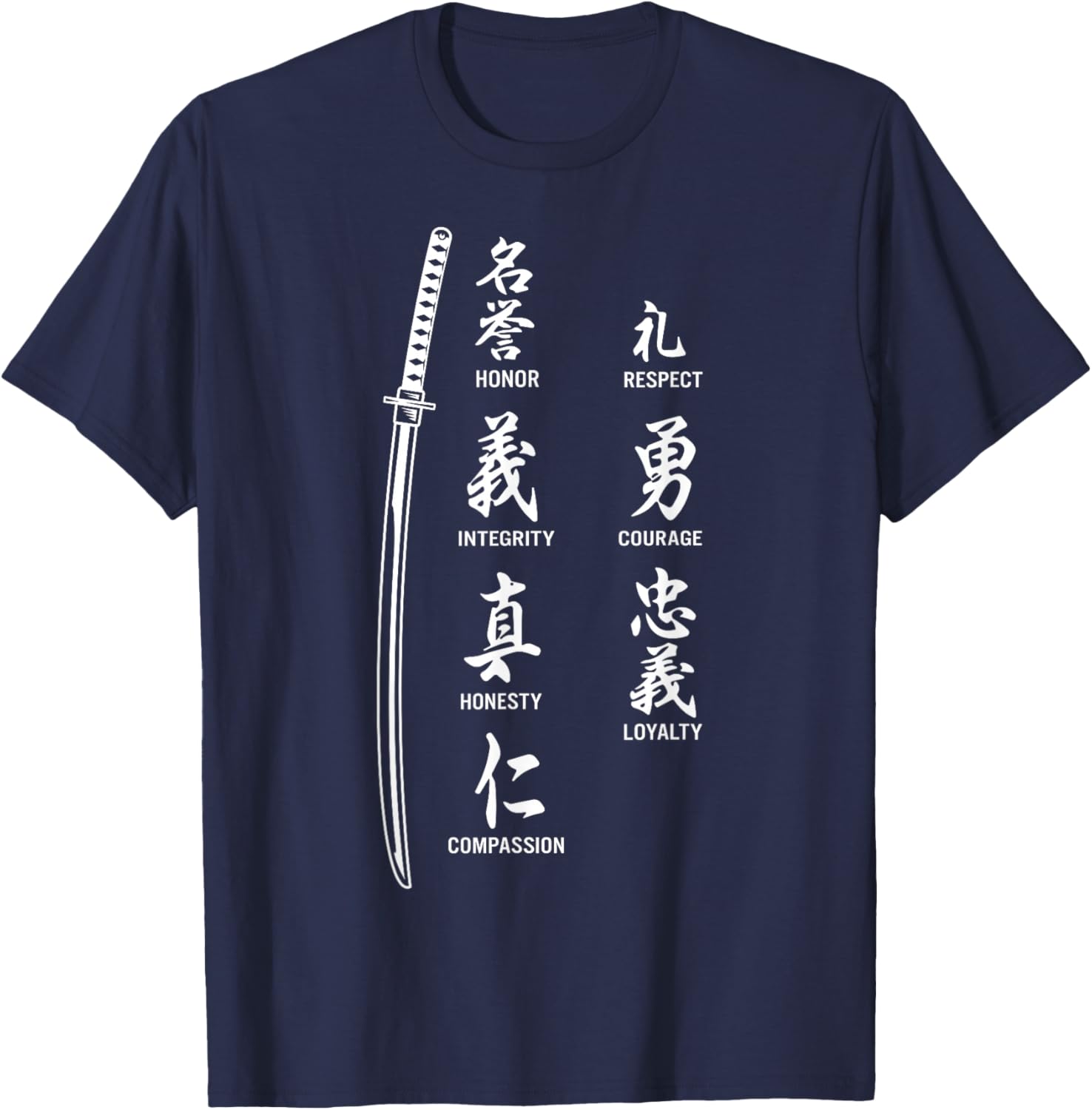 Vintage Japanese Letter Samurai Katana Sword Warrior T-Shirt - T-Shirt | Navy