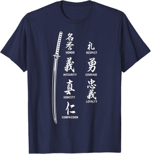 Vintage Japanese Letter Samurai Katana Sword Warrior T-Shirt - T-Shirt | Navy
