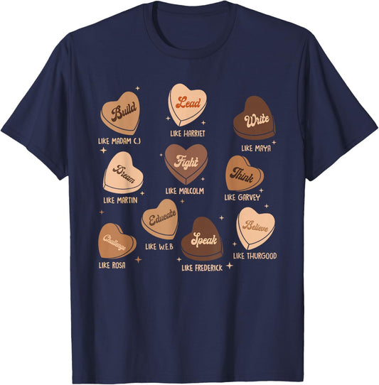 Candy Heart Martin Lead Like Harriet Black History Month T-Shirt - T-Shirt | Navy