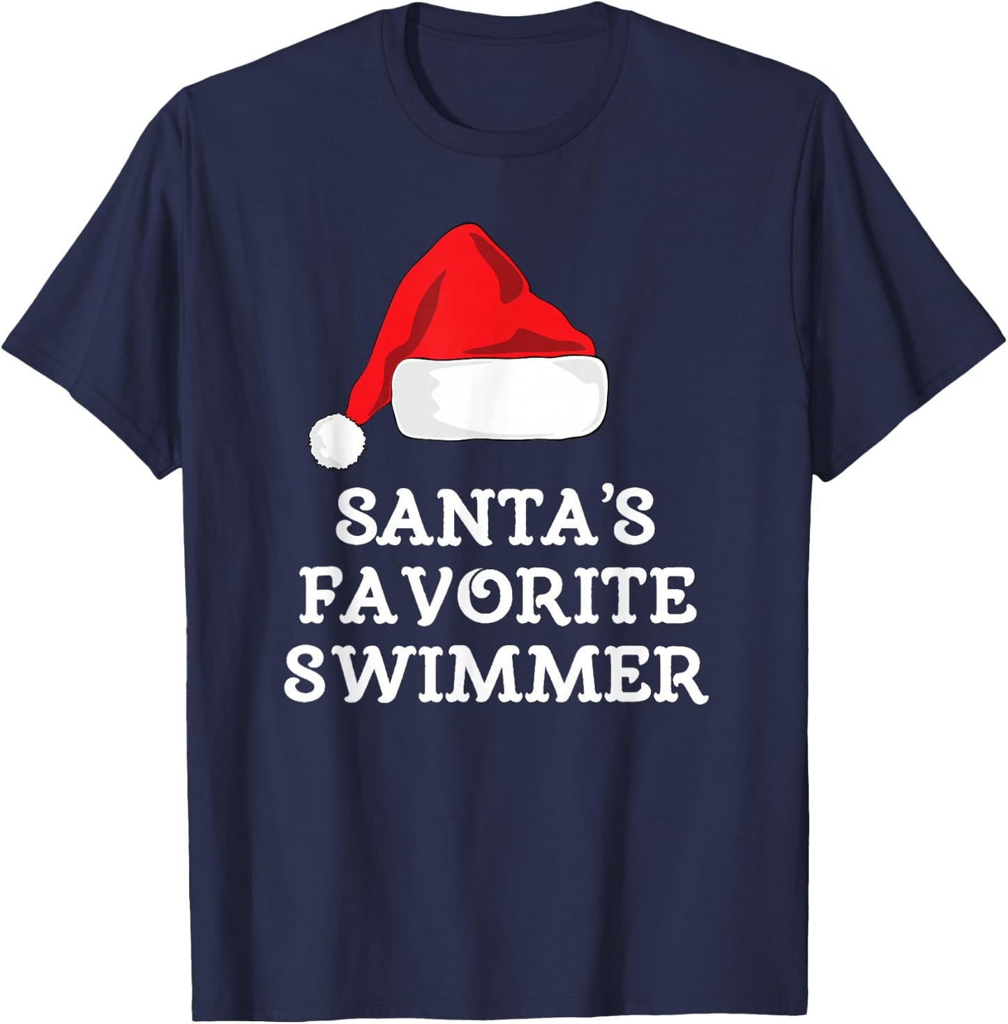Santa's Favorite Swimmer Christmas Funny Xmas Swimming Swim T-Shirt - T-Shirt | Navy