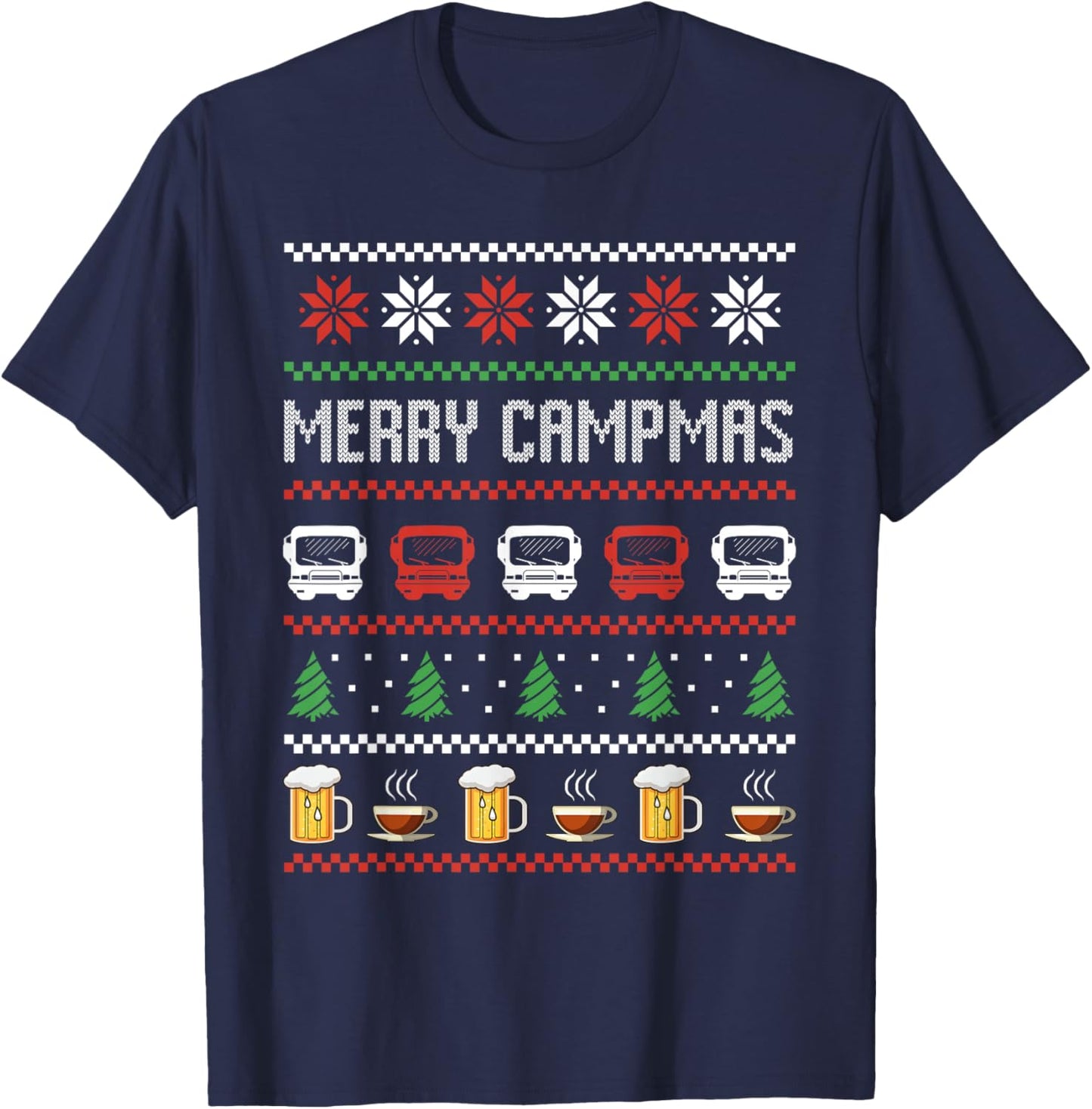 Camping Motorhome Ugly Christmas Sweater Merry Campmas T-Shirt - T-Shirt | Navy