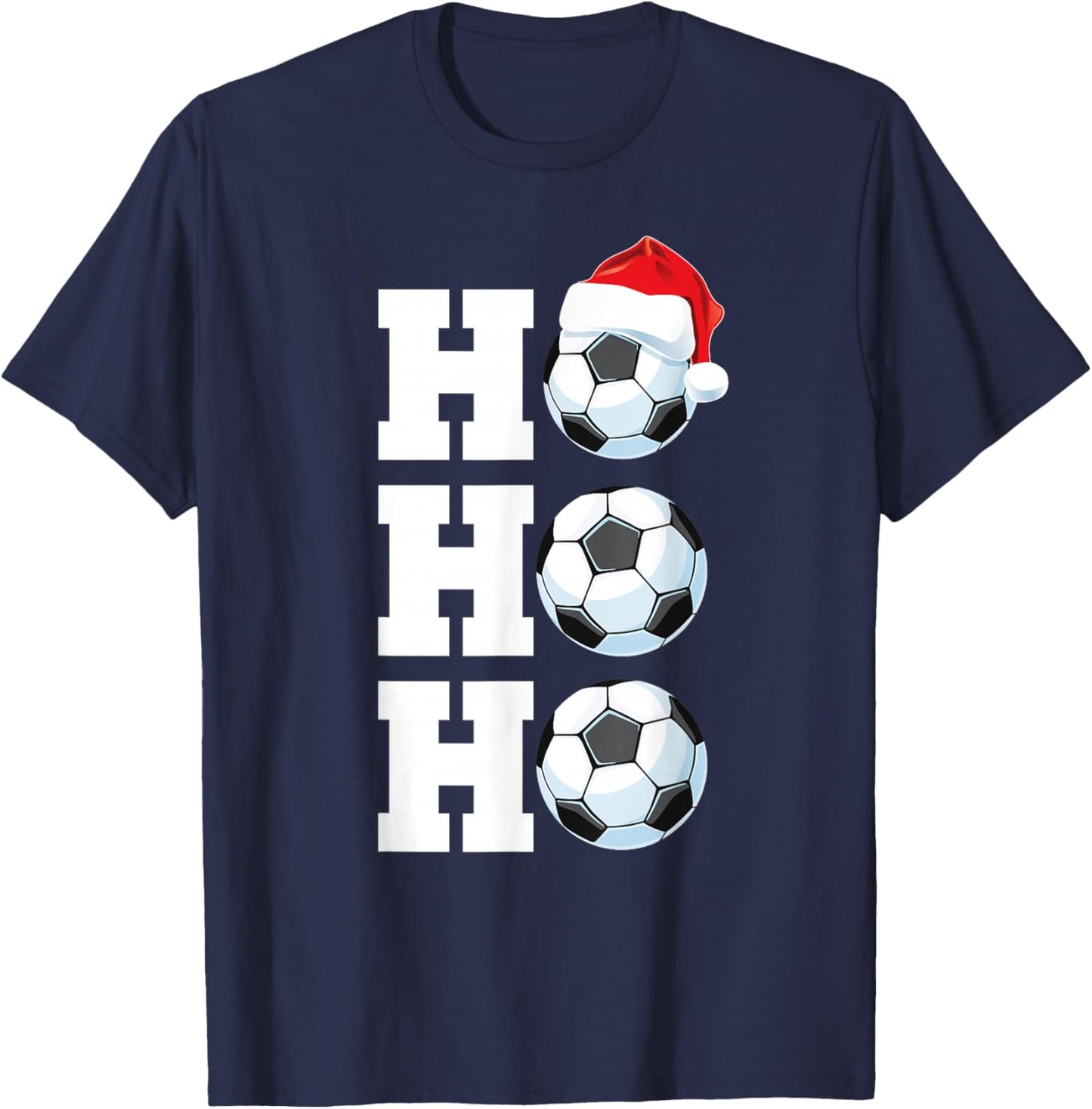 Ho Ho Ho Christmas Soccer Ball Santa Hat Funny Soccer Player T-Shirt - T-Shirt | Navy