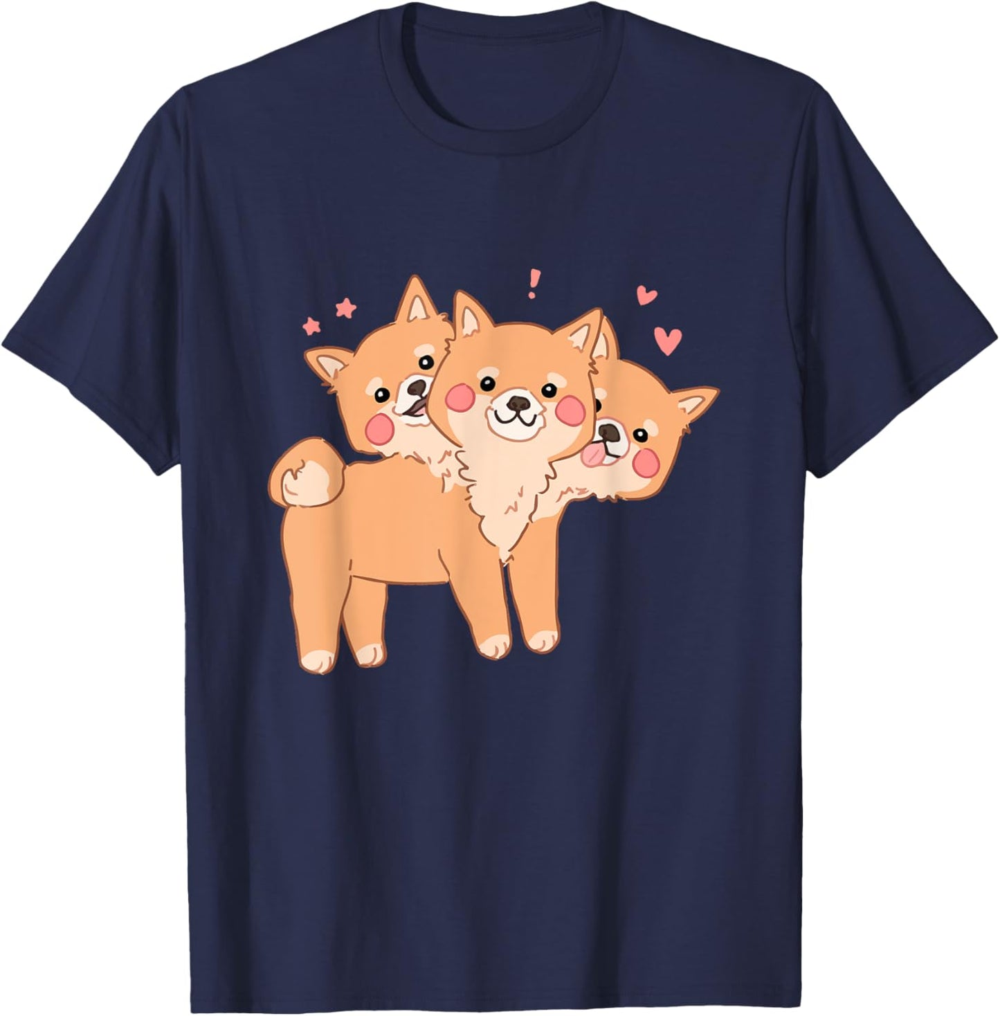 Kawaii Pastel Cute 3 Headed Dog T-Shirt - T-Shirt | Navy