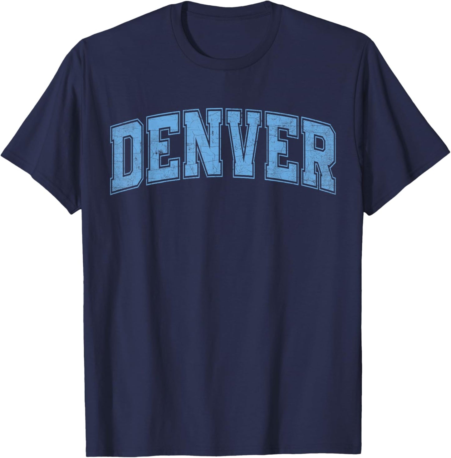 Denver Light Blue Vintage Style Retro Text T-Shirt - T-Shirt | Navy