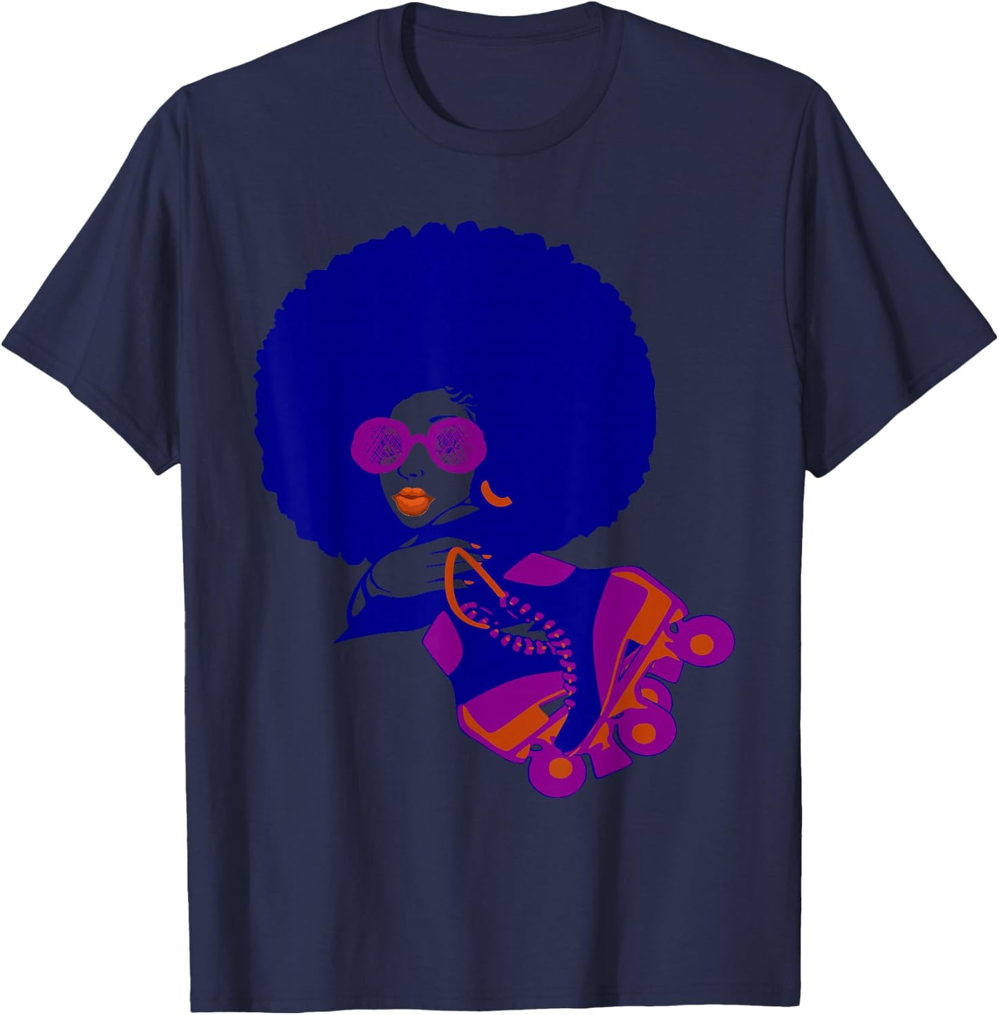 Retro Afro Hair Natural Hair girl with Afro Puff T-Shirt - T-Shirt | Navy