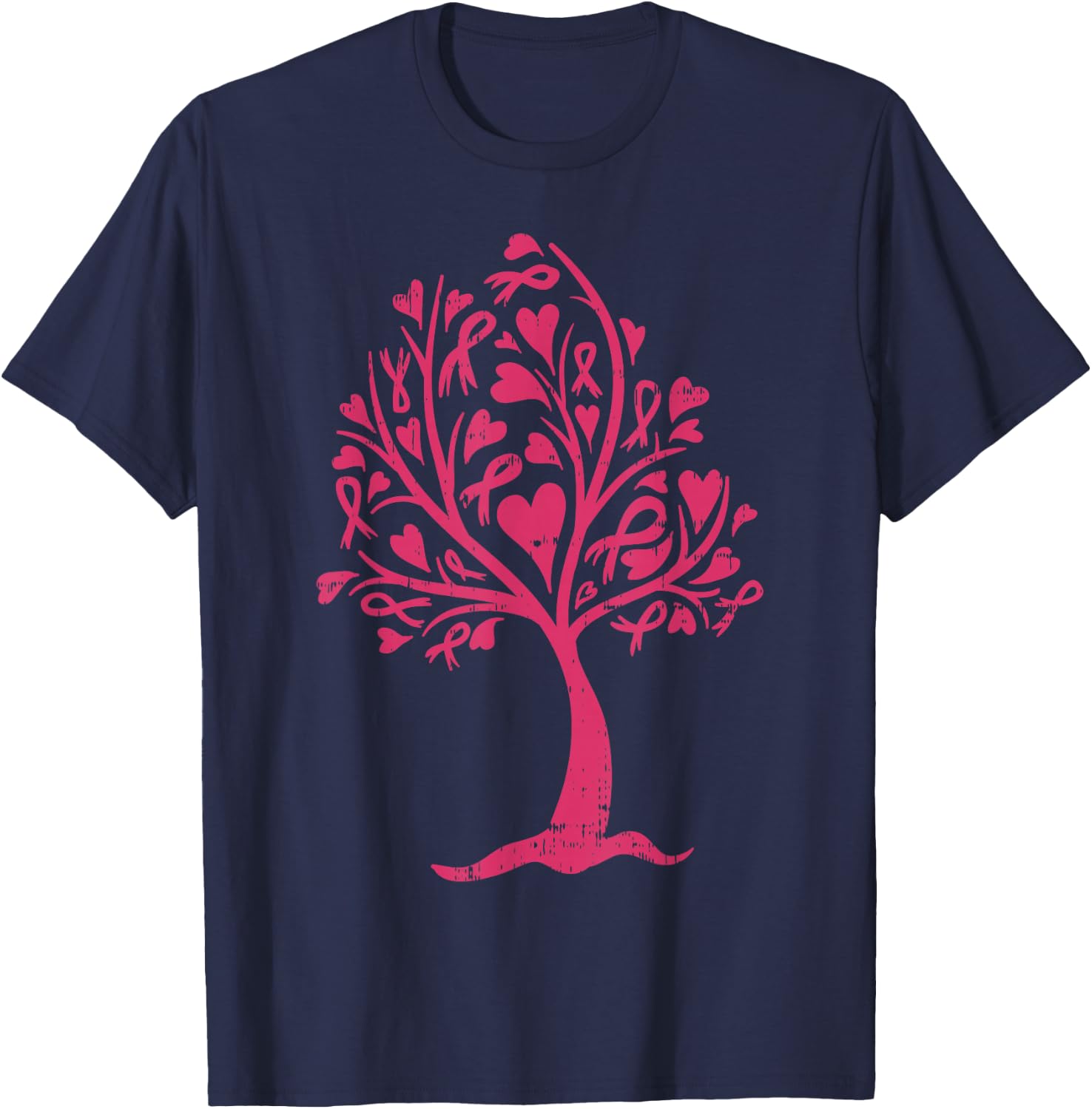 Breast Cancer Awareness Shirt Pink Ribbon Tree Support Gift T-Shirt - T-Shirt | Navy