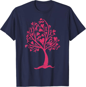 Breast Cancer Awareness Shirt Pink Ribbon Tree Support Gift T-Shirt - T-Shirt | Navy