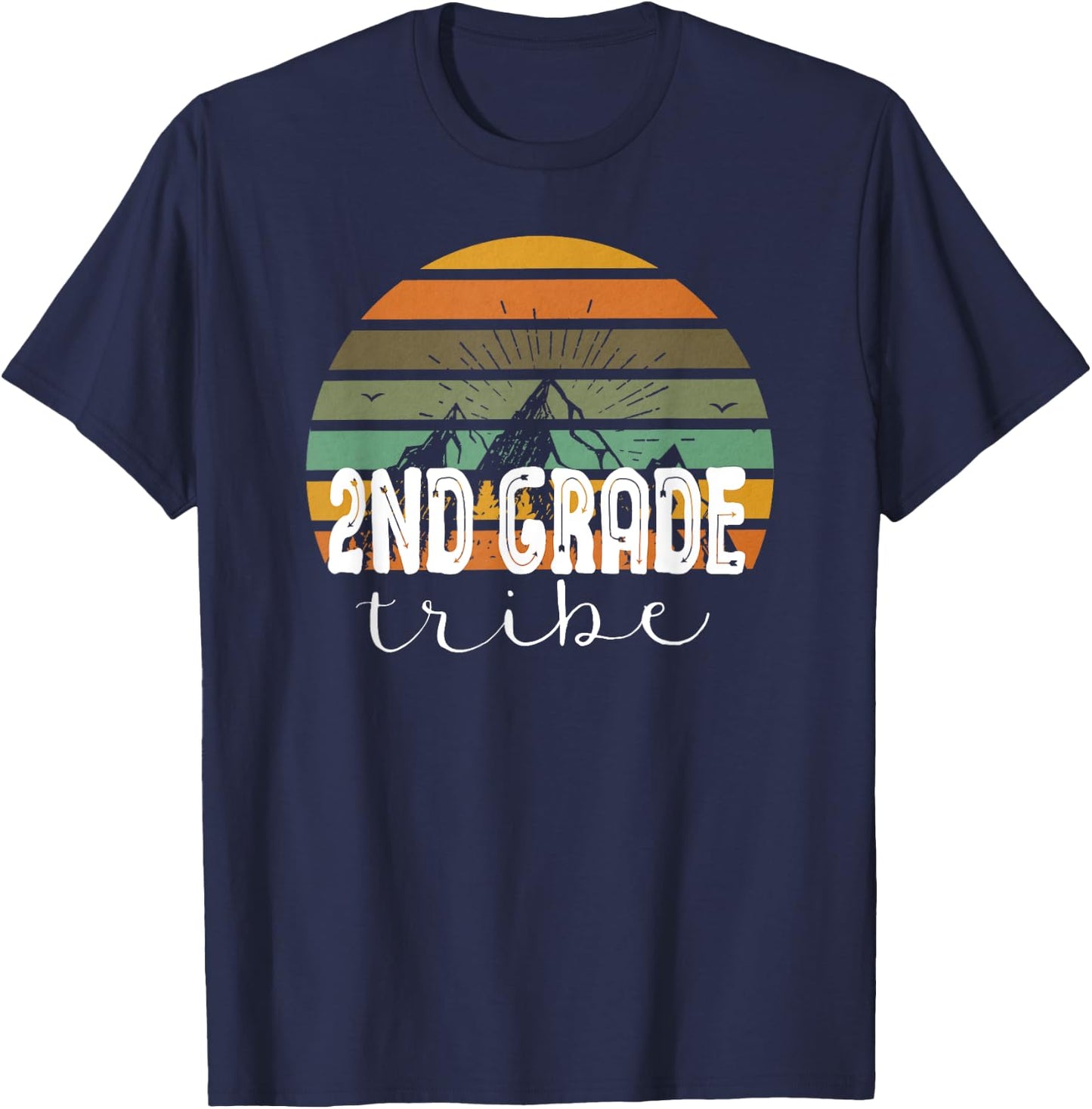 Second Grade Tribe Teacher Student Team 2nd Grade Retro T-Shirt - T-Shirt | Navy