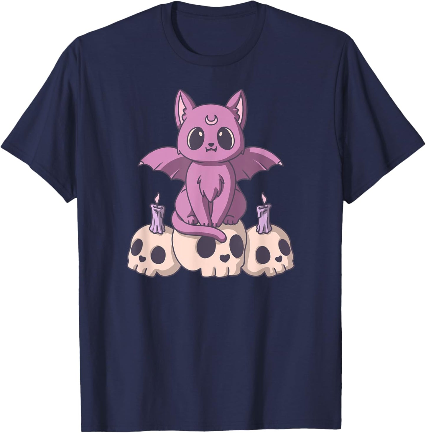 Pastel Goth Satanic Demon Cat And Skull Anime Kawaii Women T-Shirt - T-Shirt | Navy