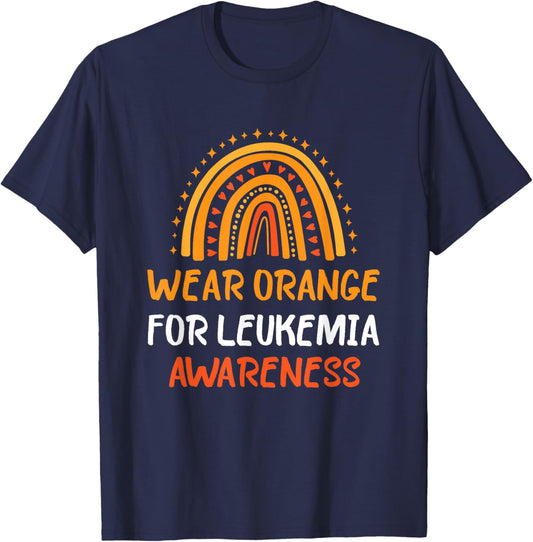 Wear Orange Leukemia Awareness Rainbow Leukemia T-Shirt - T-Shirt | Navy