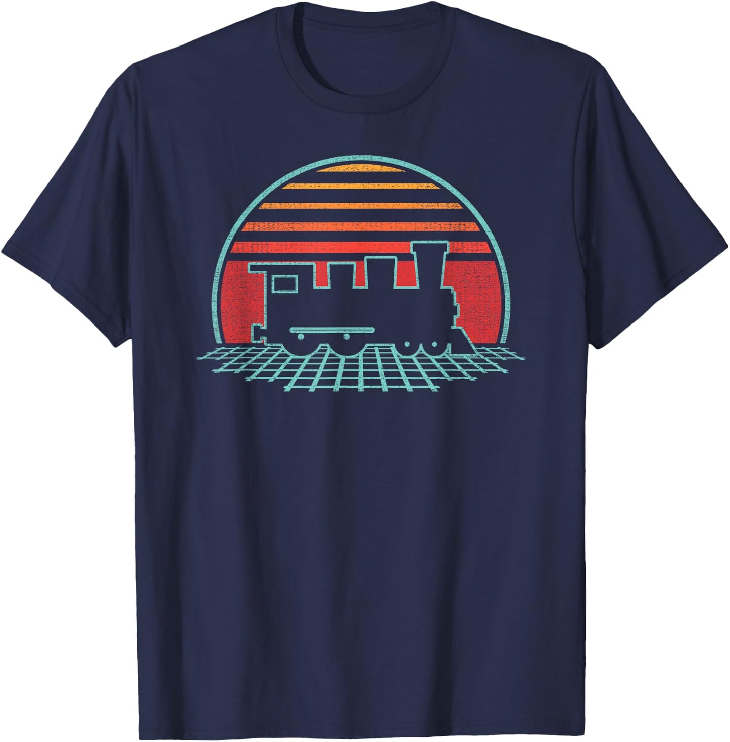 Train Driver Retro Vintage 80s Style Railroad Lover Gift T-Shirt - T-Shirt | Navy