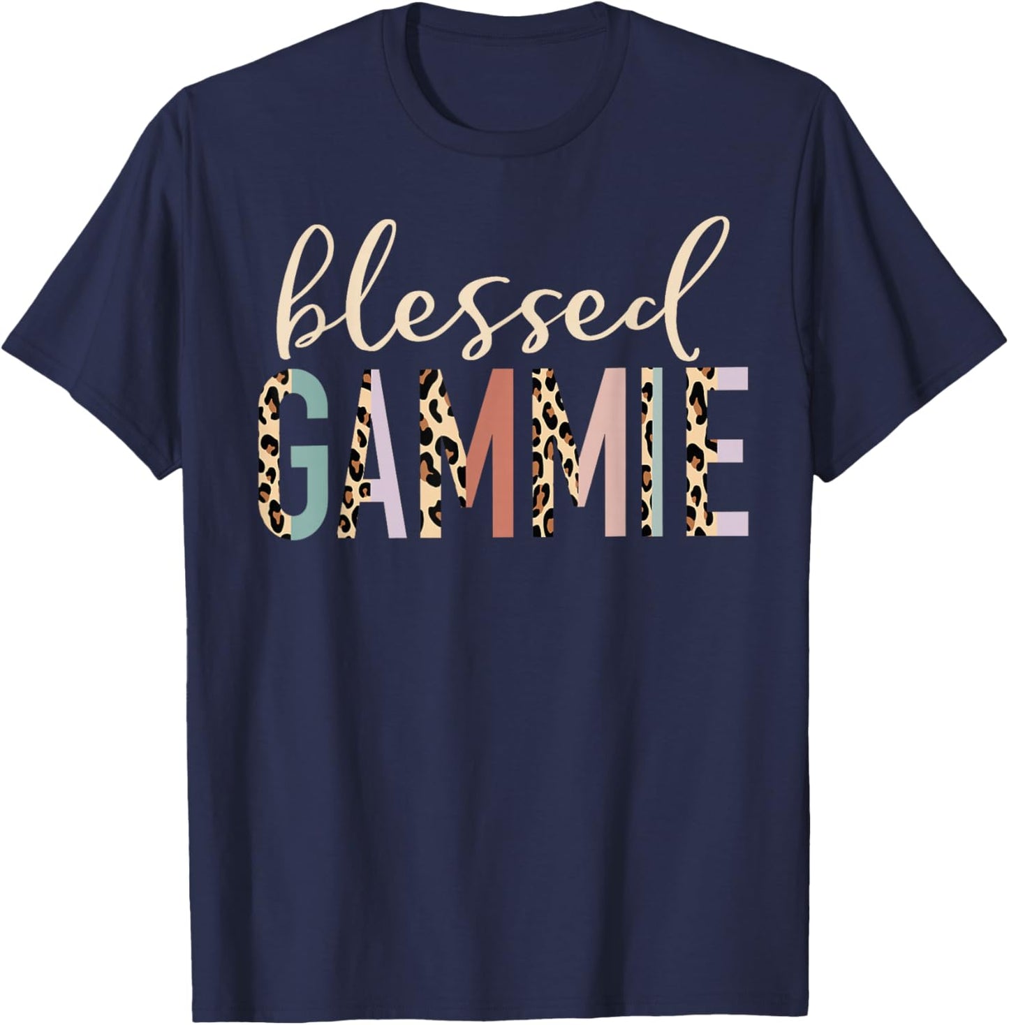 Blessed Gammie Cute Leopard Print T-Shirt - T-Shirt | Navy