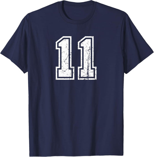 Number #11 Vintage Sports Number T-Shirt - T-Shirt | Navy