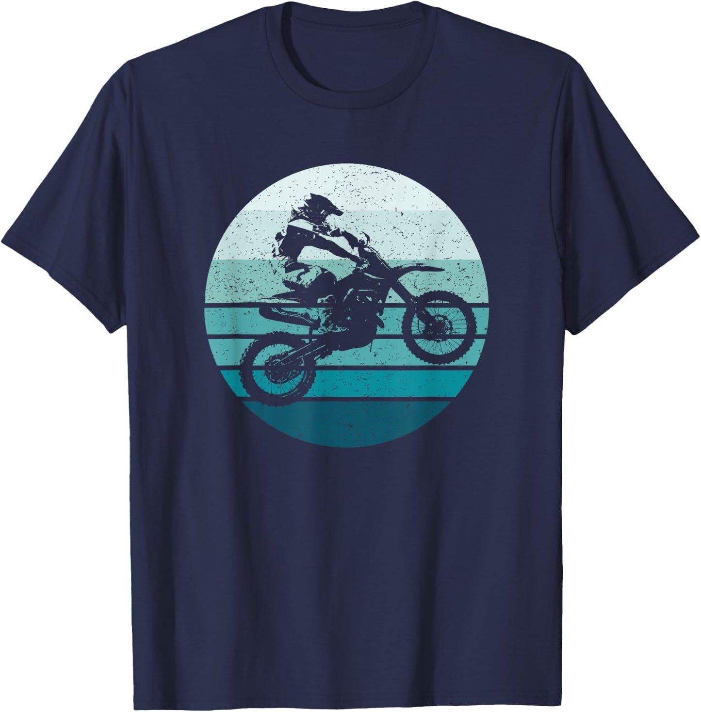 Motocross, Vintage, Dirt Bike Rider, Sunset Background T-Shirt - T-Shirt | Navy
