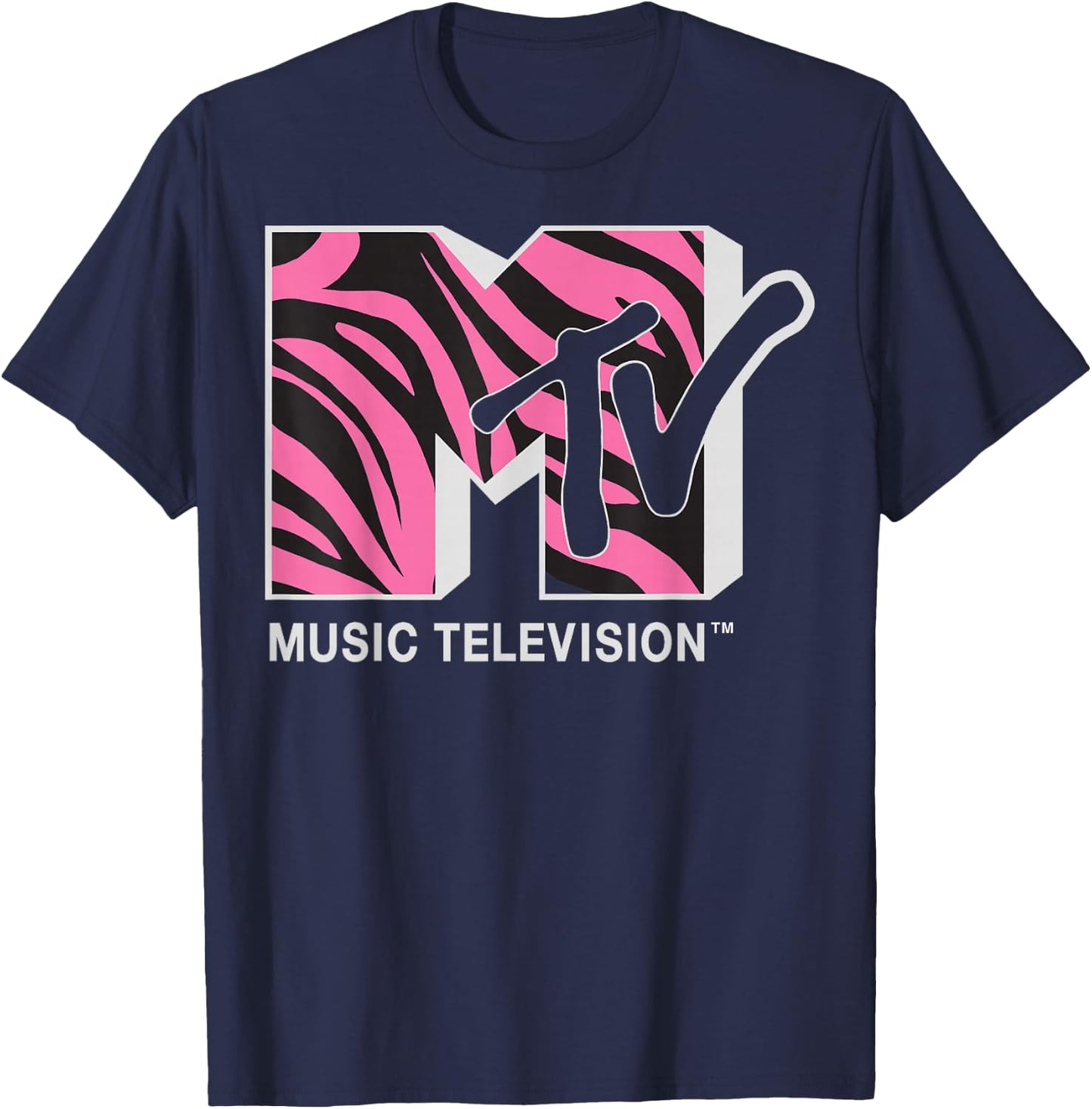 MTV Pink and Black Zebra Logo Graphic T-Shirt - T-Shirt | Navy