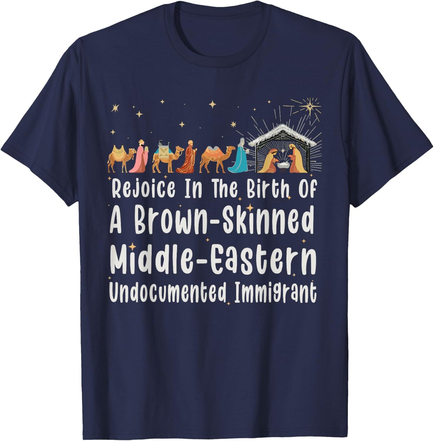 Rejoice In The Birth Of A Brown Skinned Christmas Jesus Xmas T-Shirt - T-Shirt | Navy