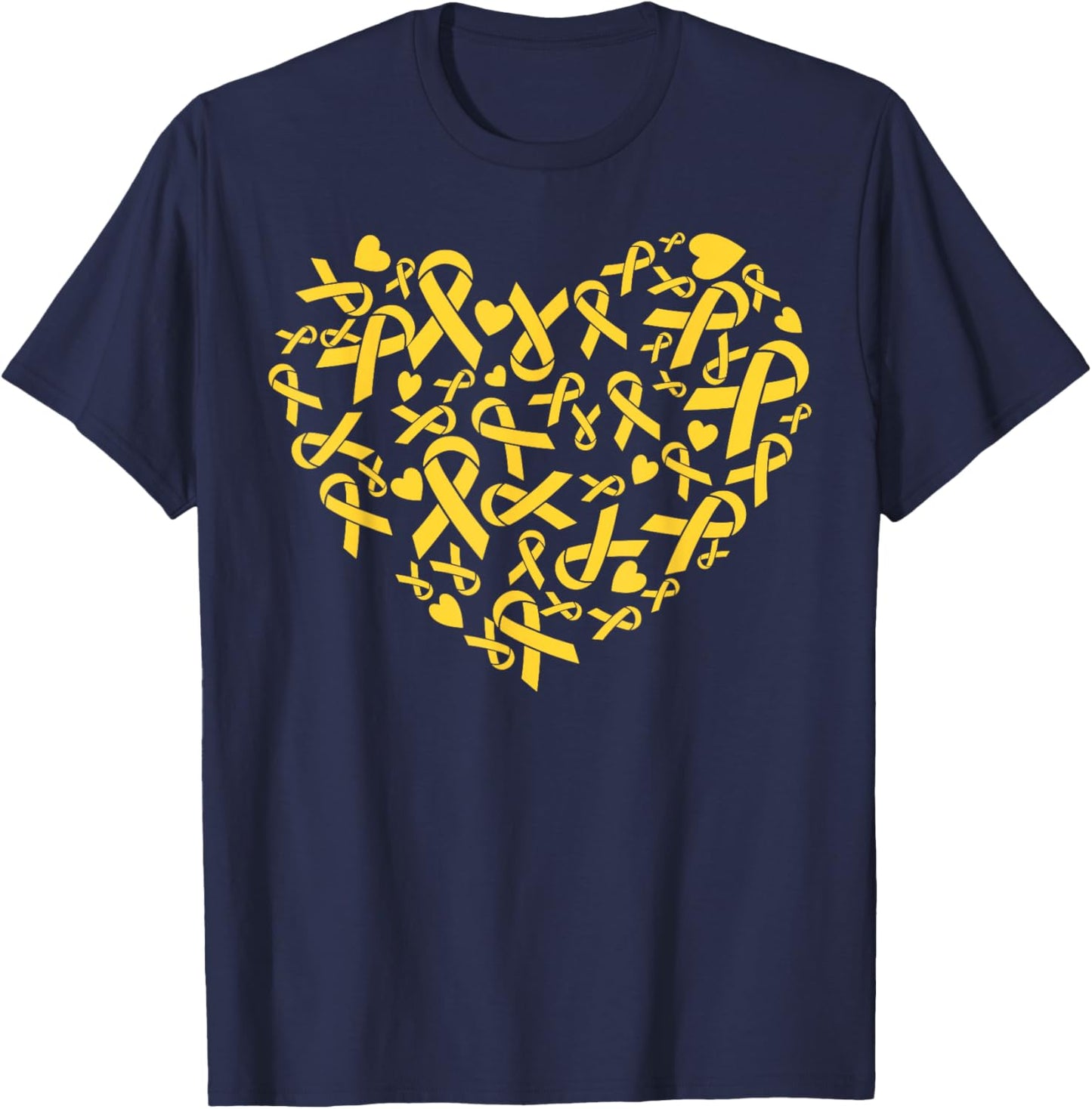Endometriosis Awareness Month Heart Yellow Ribbon Support T-Shirt - T-Shirt | Navy