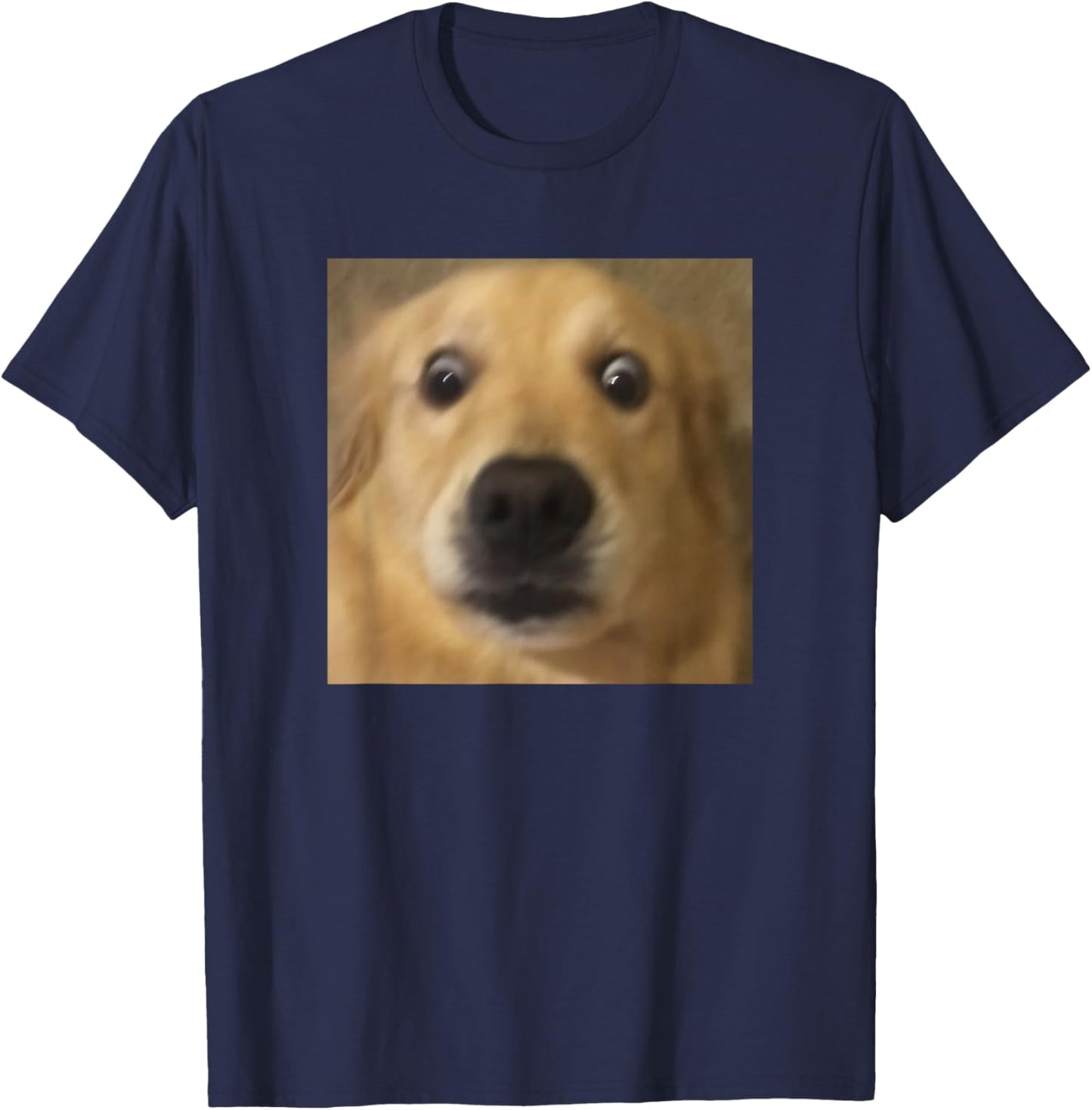 Funny Surprised Golden Retriever Face Blur Meme T-Shirt - T-Shirt | Navy