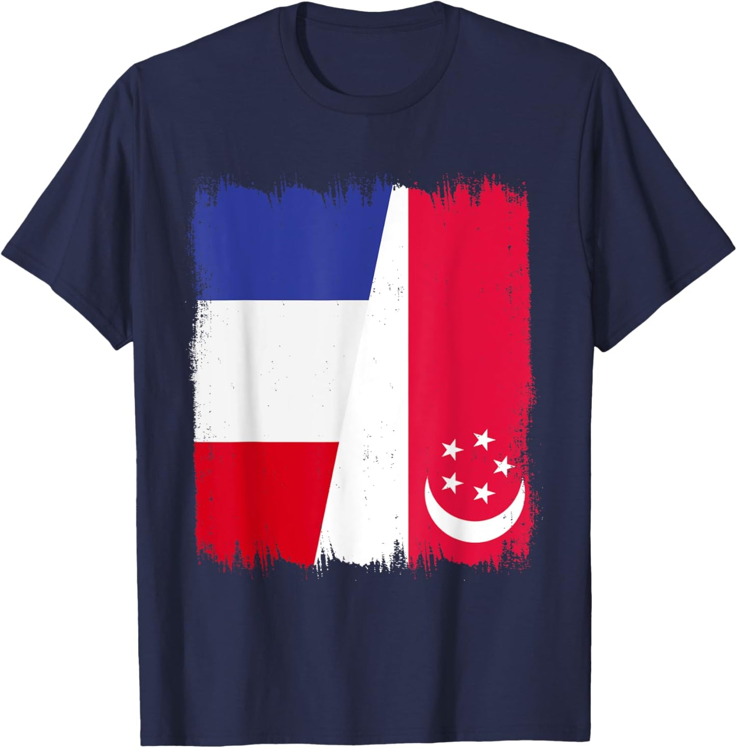 France Republic of Singapore Flag Singaporean French T-Shirt - T-Shirt | Navy
